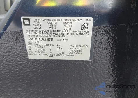 2016 Chevrolet Equinox Lt z USA, uszkodzony, nr VIN 2GNFLFEK6G6267053